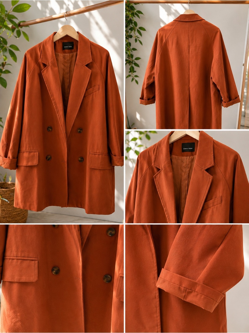 Oversized Double-Breasted Women's Blazer Jacket - Rust Orange